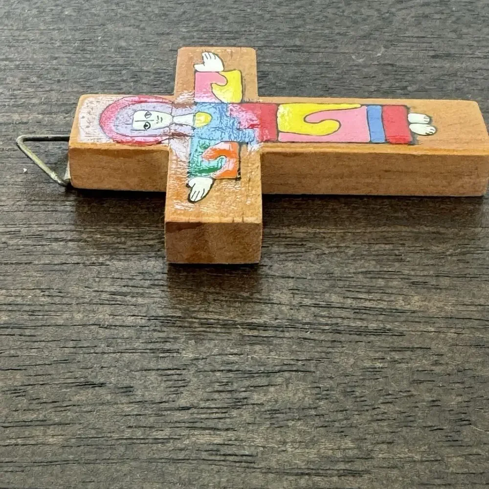 Cross with Christ El Salvador Vtg Crucifix Handmade Colorful Jesus Religious